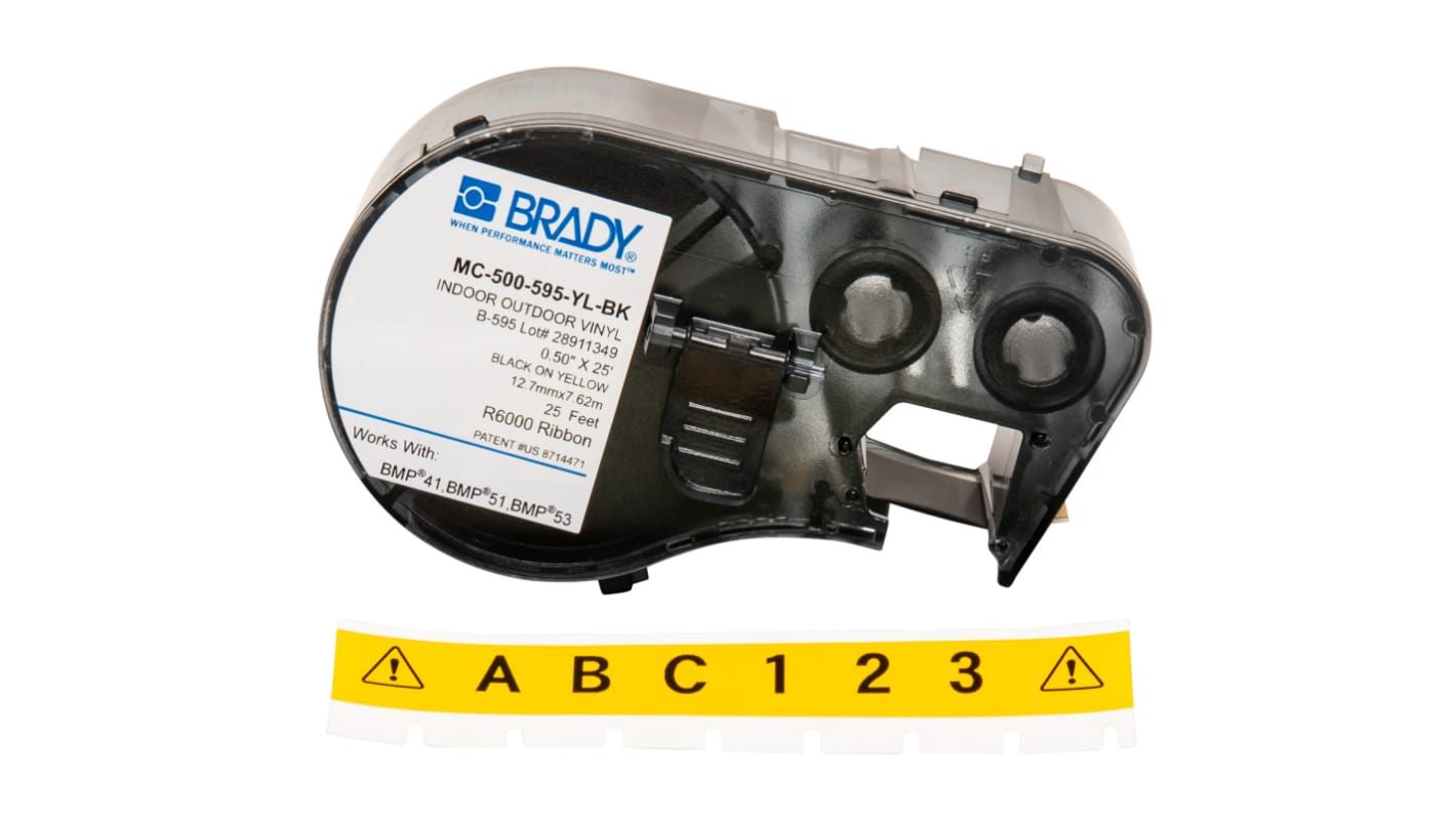 Brady B-595 Vinyl Beschriftungsband Schwarz für BMP41, BMP51, BMP53 auf Gelb