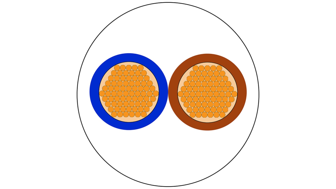 Cable de alimentación 3182Y H05VV-F RS PRO de 2 núcleos, 2,5 mm², Ø ext. 8.86mm, long. 100m, 300 V, 500 V / 25 A, funda