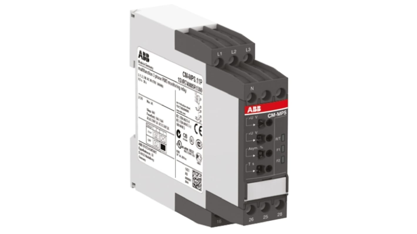 ABB Phase, Voltage Monitoring Relay, 3 Phase, DPDT, 90 → 170V ac, DIN Rail