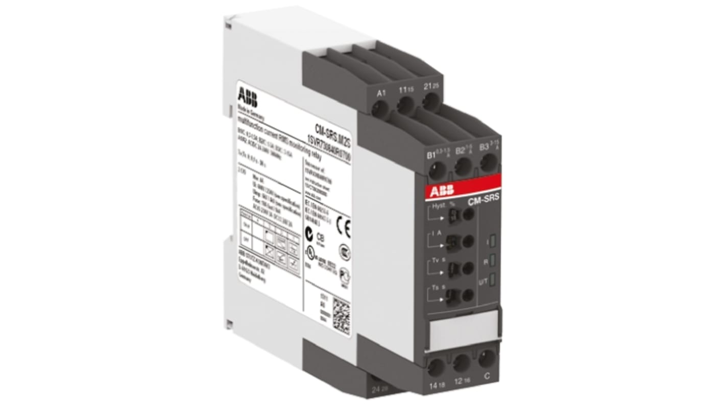 ABB CM-SRS Überwachungsrelais 1-phasig, 2-poliger Wechsler 1.5A Überstrom, Unterstrom 0.3A DIN-Schienen