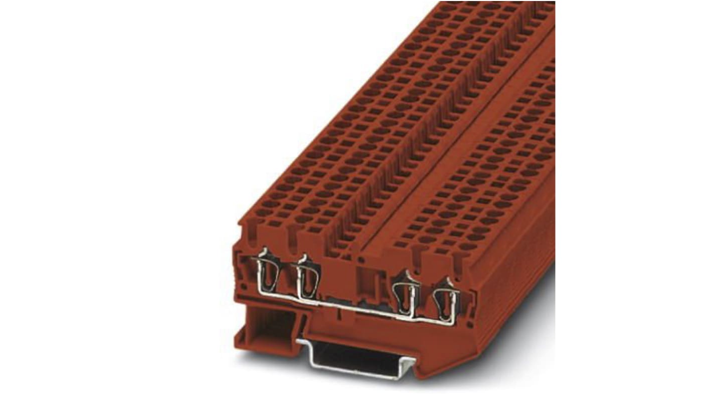 Phoenix Contact ST 2.5-QUATTRO RD Series Red DIN Rail Terminal Block, Single-Level, Spring Clamp Termination