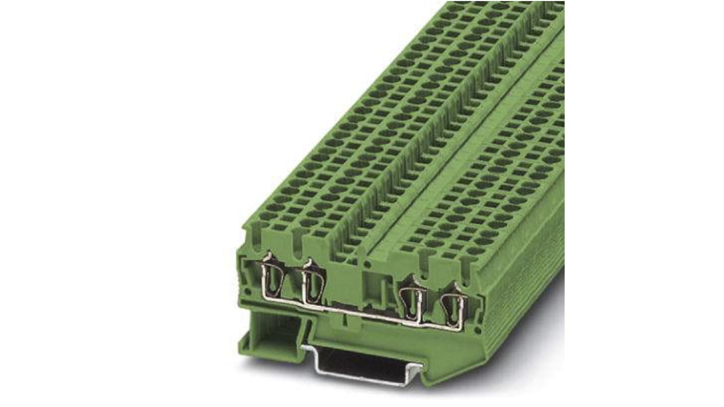 Phoenix Contact ST 2.5-QUATTRO GN Series Green DIN Rail Terminal Block, Single-Level, Spring Clamp Termination