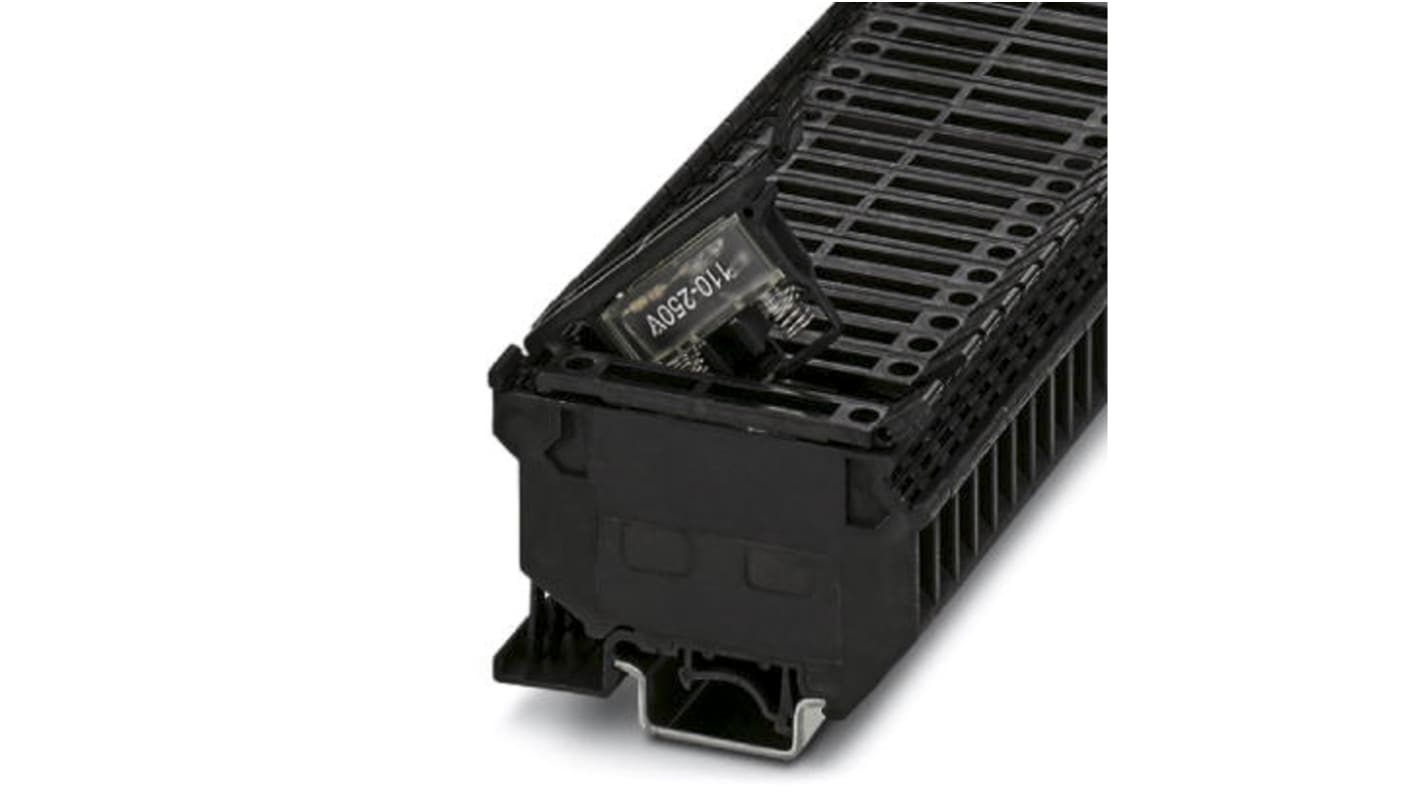 Phoenix Contact UK5-HESILA 250 Series Black Fused DIN Rail Terminal, Single-Level, Screw Termination, Fused