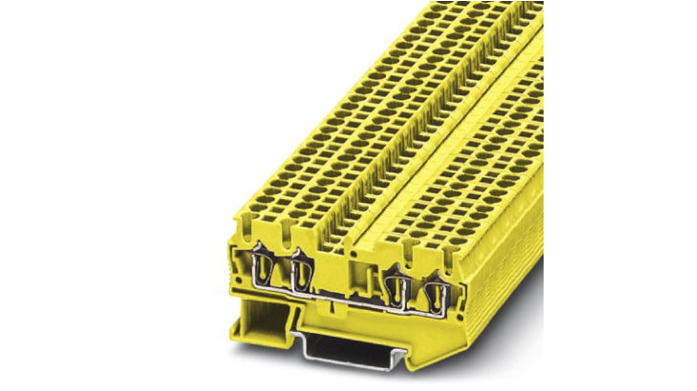 Phoenix Contact ST 2.5-QUATTRO YE Series Yellow DIN Rail Terminal Block, Single-Level, Spring Clamp Termination