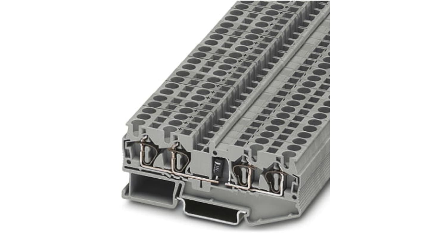 Phoenix Contact ST 4-QUATTRO-DIO 1N 5408/L-R Series Grey DIN Rail Terminal Block, Single-Level, Spring Clamp Termination