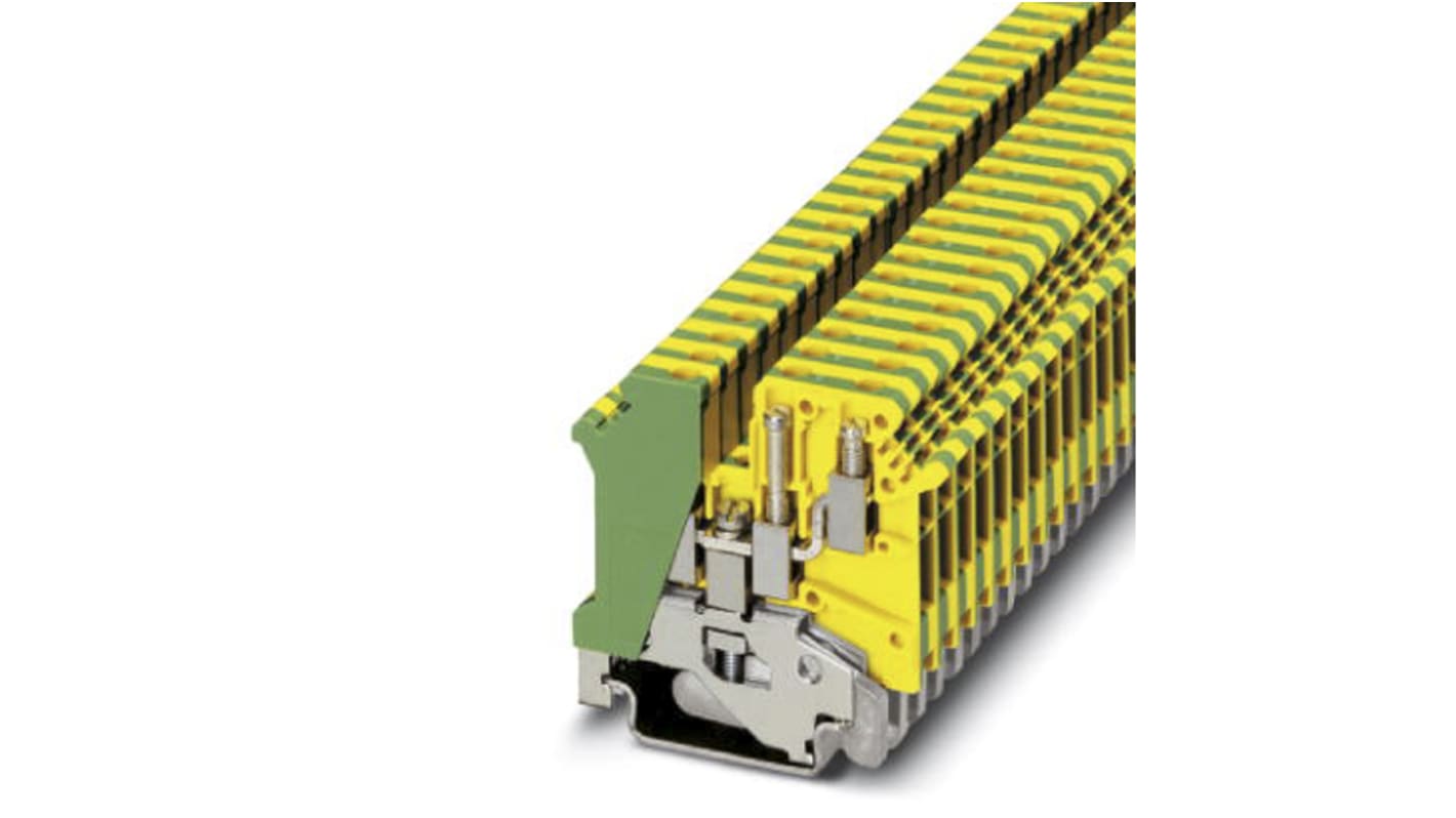Phoenix Contact UK 5-TWIN-PE Series Green/Yellow Fused DIN Rail Terminal, Double-Level, Screw Termination
