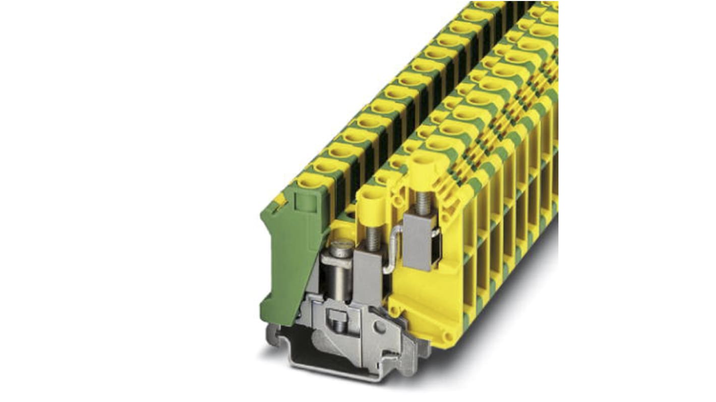 Phoenix Contact UK 10-TWIN-PE Series Green/Yellow Fused DIN Rail Terminal, Double-Level, Screw Termination