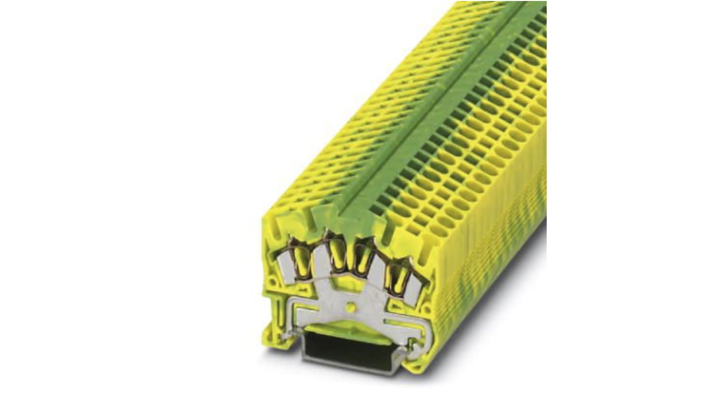 Phoenix Contact STS 2.5-QUATTRO-PE Series Green/Yellow DIN Rail Terminal Block, Single-Level, Spring Clamp Termination