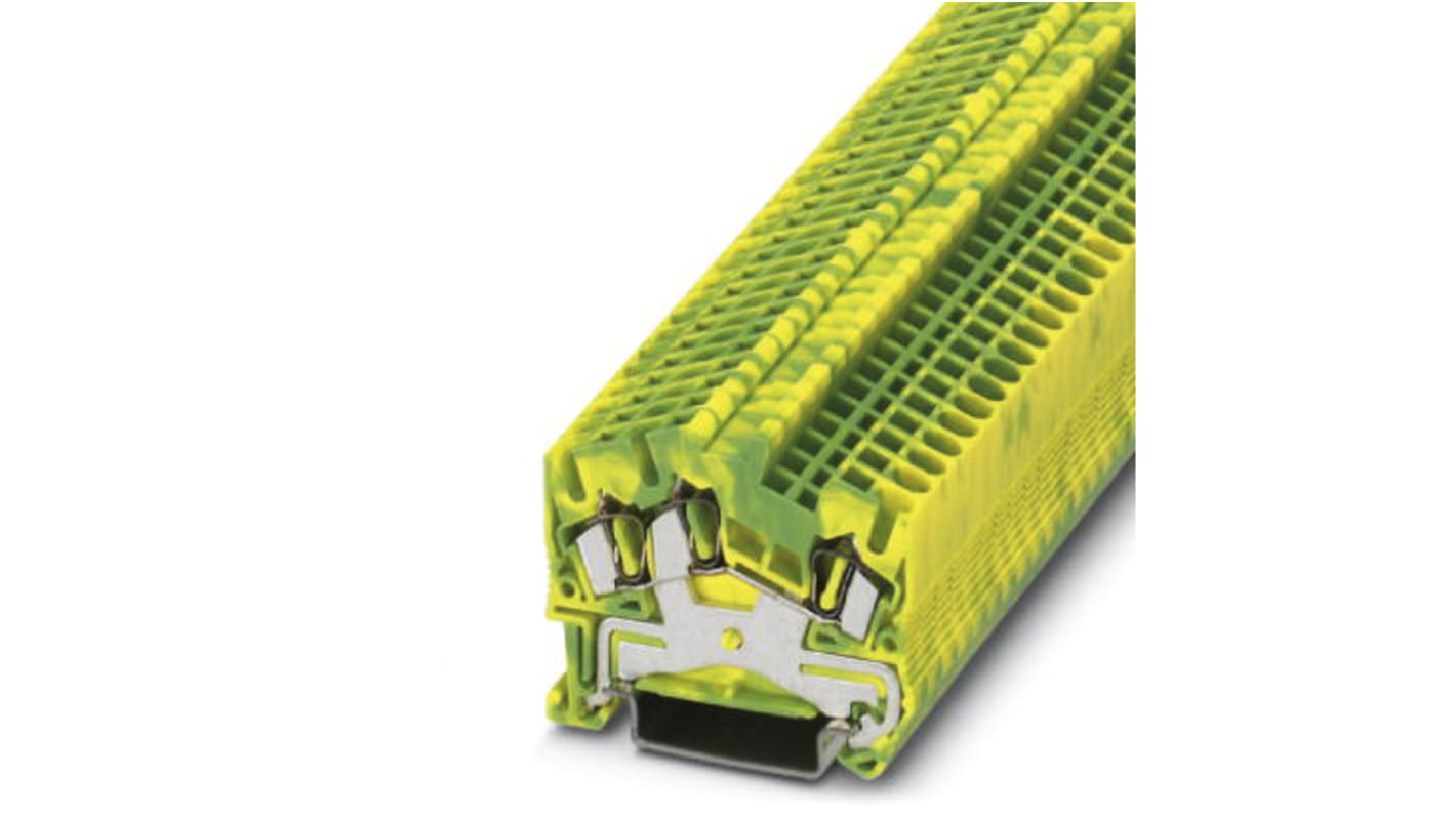 Phoenix Contact STS 2.5-TWIN-PE Series Green/Yellow DIN Rail Terminal Block, Single-Level, Spring Clamp Termination