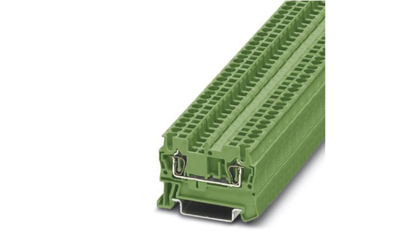 Phoenix Contact ST 2.5 GN Series Green DIN Rail Terminal Block, Single-Level, Spring Clamp Termination