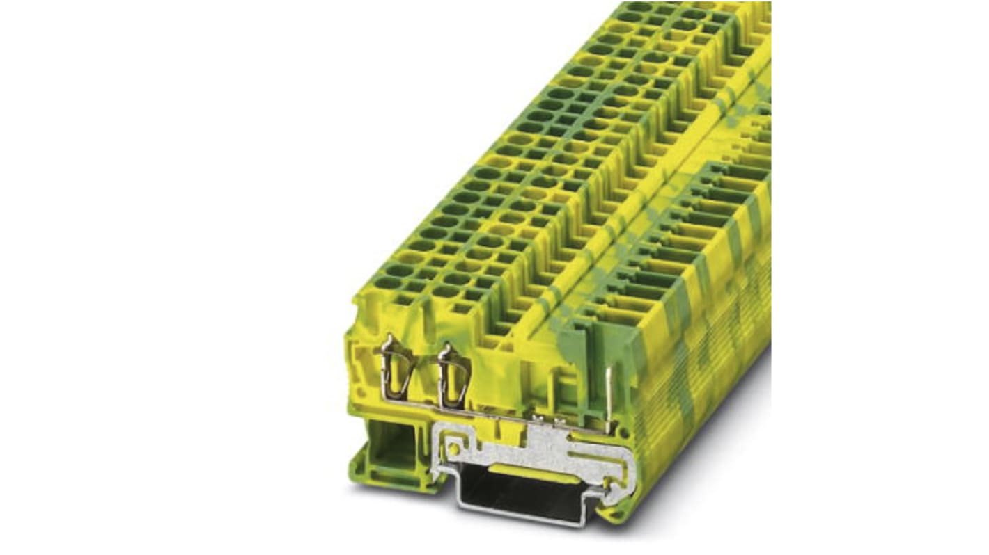 Phoenix Contact ST 2.5-TWIN/ 1P-PE Series Green/Yellow DIN Rail Terminal Block, Single-Level, Spring Clamp Termination