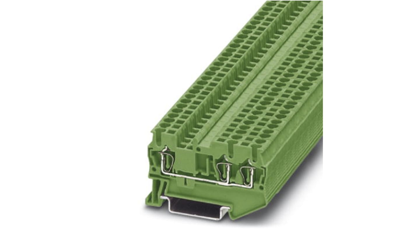 Phoenix Contact ST 2.5-TWIN GN Series Green DIN Rail Terminal Block, Single-Level, Spring Clamp Termination