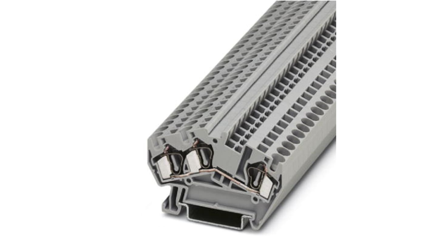 Phoenix Contact STS 4-TWIN/L Series Grey DIN Rail Terminal Block, Single-Level, Spring Clamp Termination