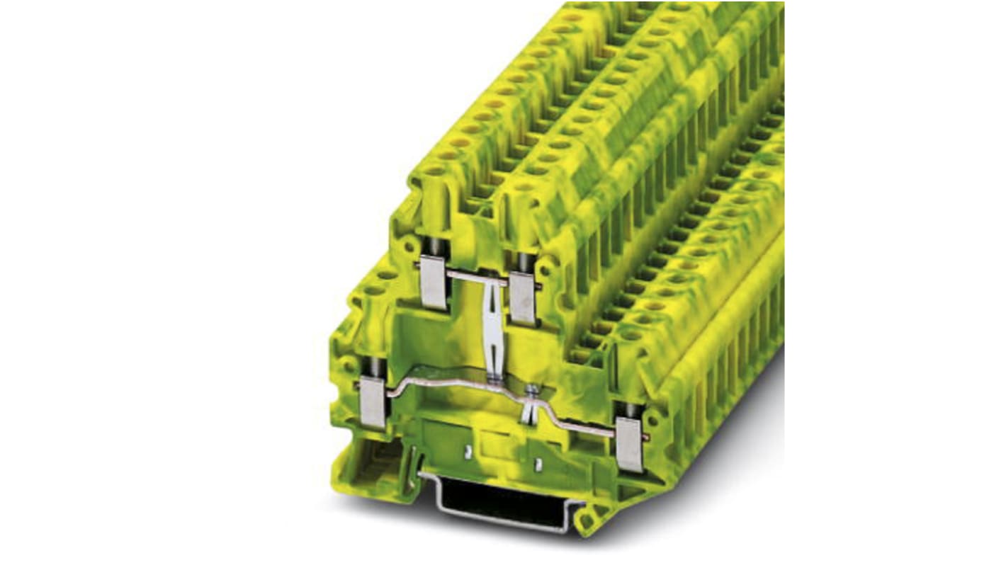 Phoenix Contact UTTB 4-PE Series Green/Yellow Fused DIN Rail Terminal, Double-Level, Screw Termination, Fused