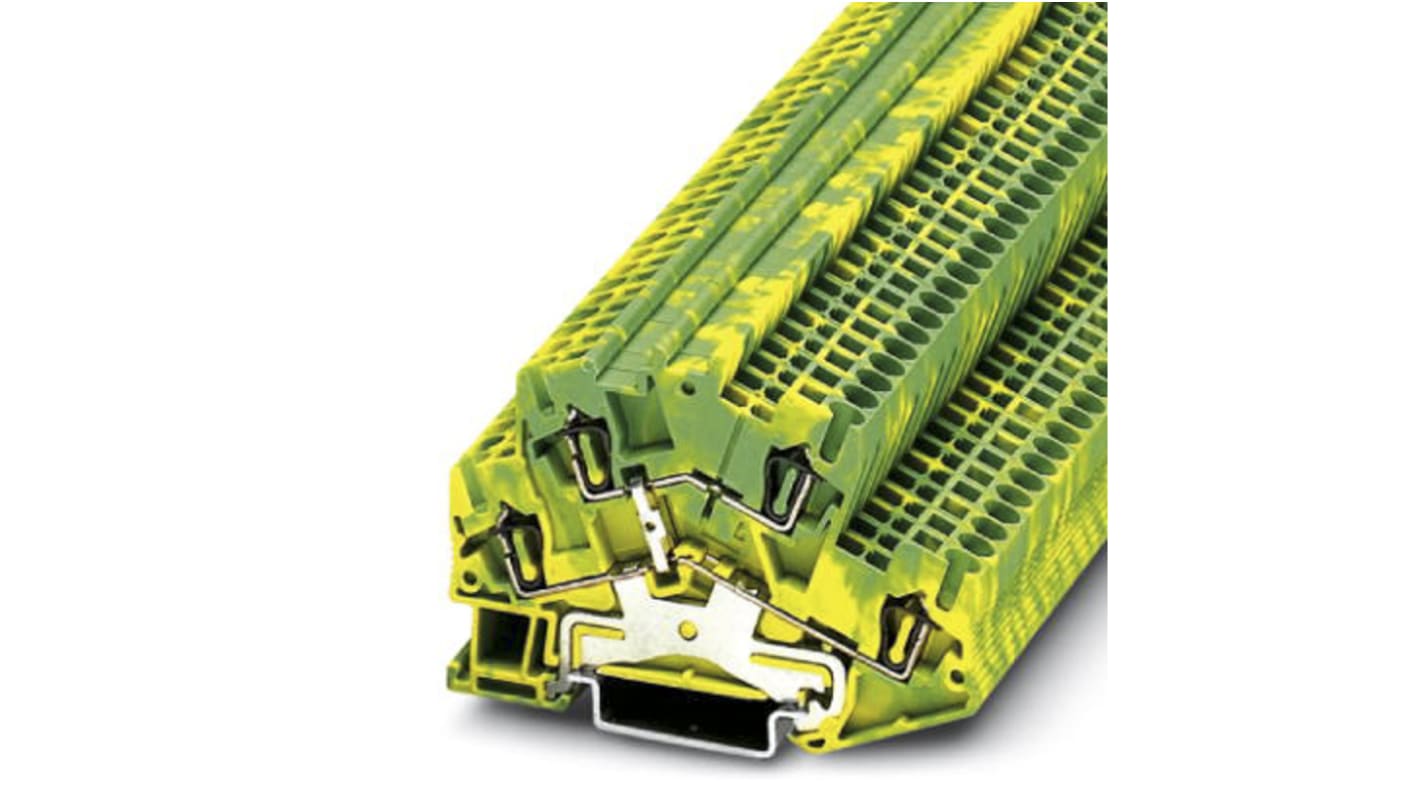 Phoenix Contact STTBS 2.5-PE Series Green/Yellow DIN Rail Terminal Block, Double-Level, Spring Clamp Termination