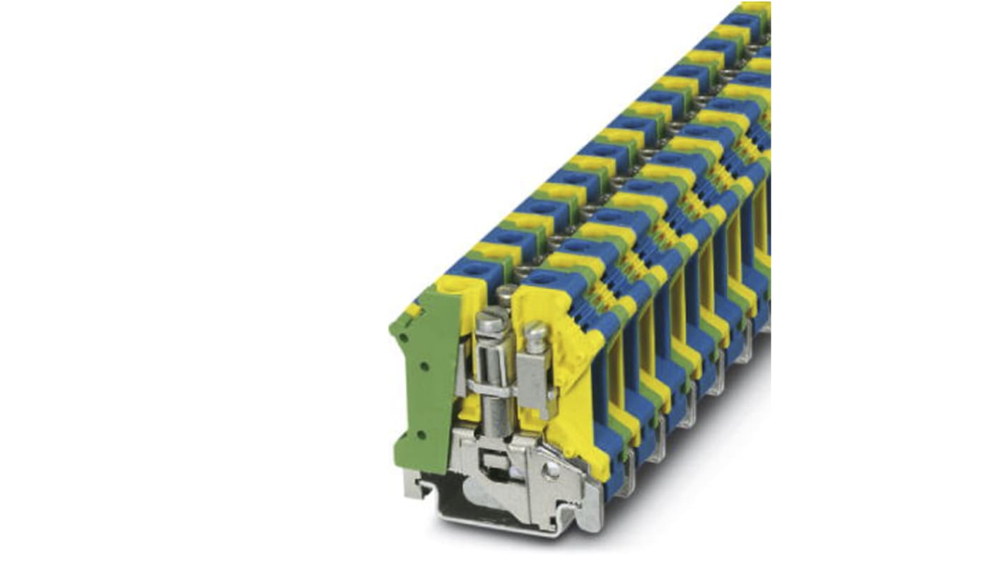 Phoenix Contact UK 10 N-PE/N Series Green/Yellow/Blue Fused DIN Rail Terminal, Single-Level, Screw Termination, Fused