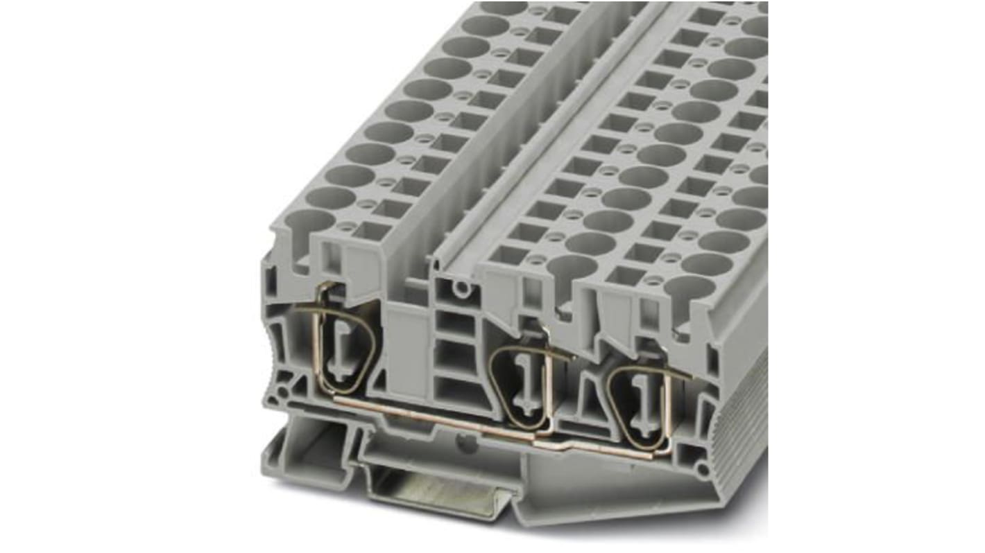 Phoenix Contact ST 10-TWIN Series Grey DIN Rail Terminal Block, Single-Level, Spring Clamp Termination