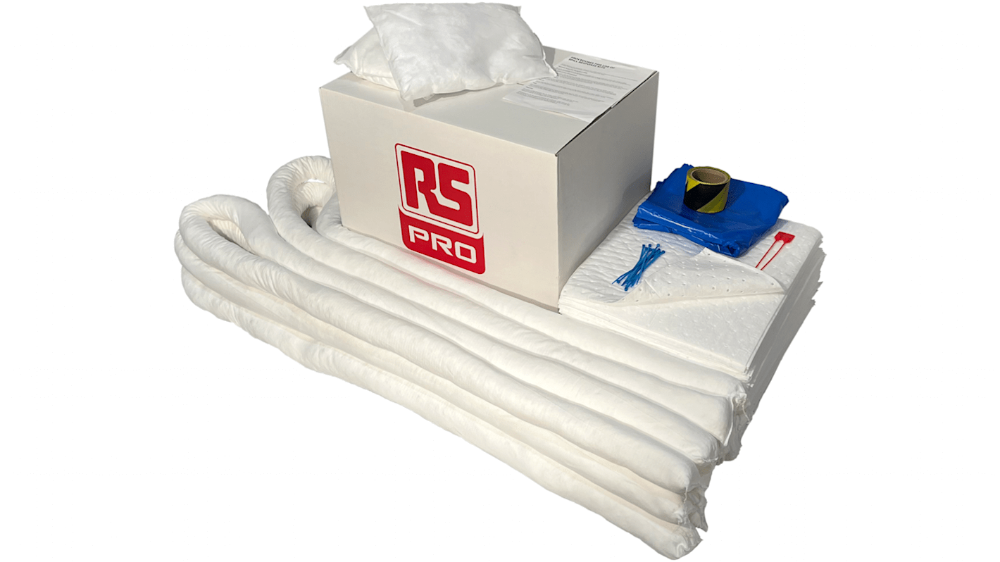 Kit de déversement contient 1 ruban de danger, 2 coussins, 4 sacs et attaches, 6 chaussettes de 3 m, 60 tampons 120 L