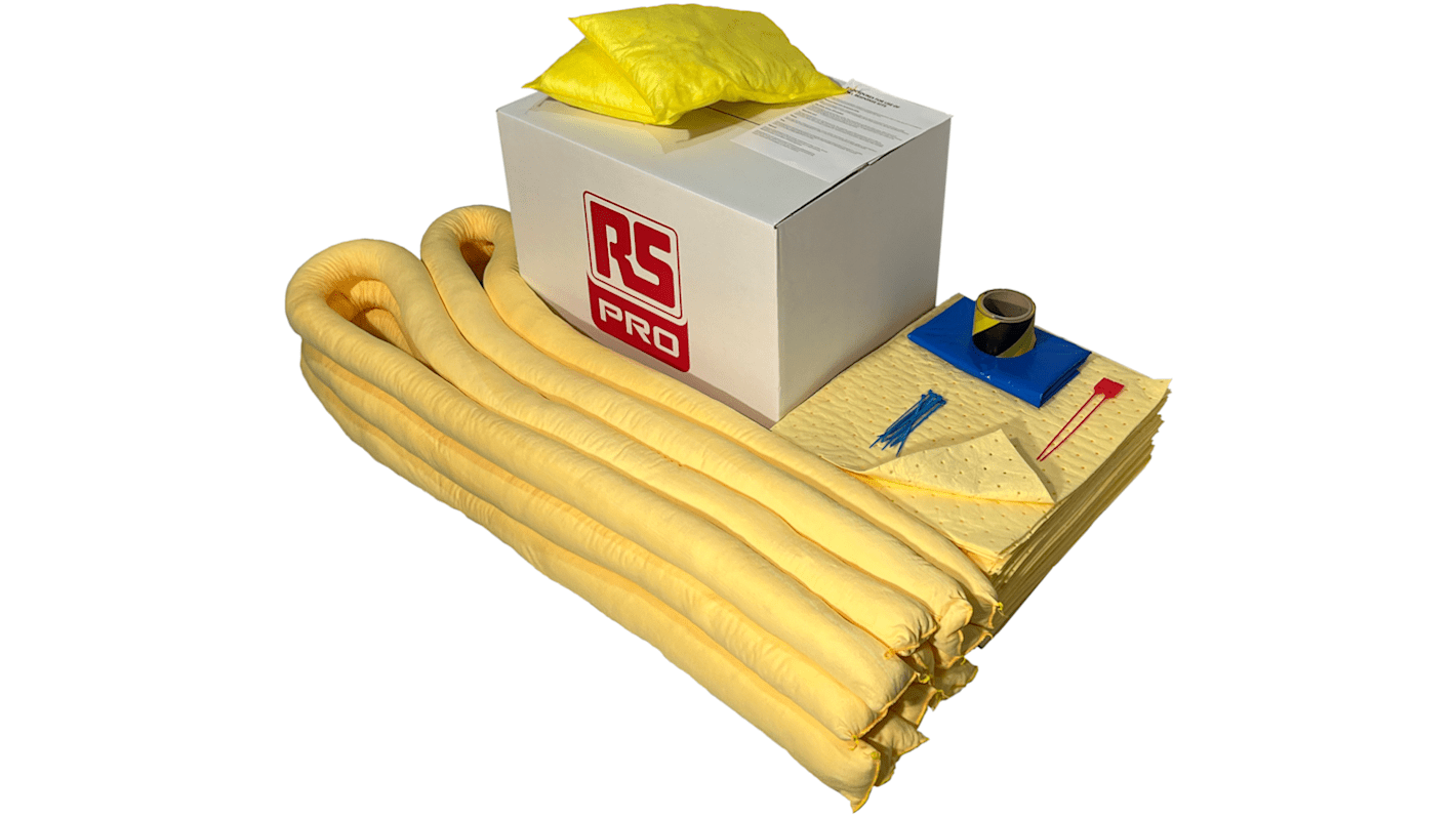 Kit de déversement contient 1 ruban de danger, 2 coussins, 4 sacs et attaches, 6 chaussettes de 3 m, 60 tampons 120 L