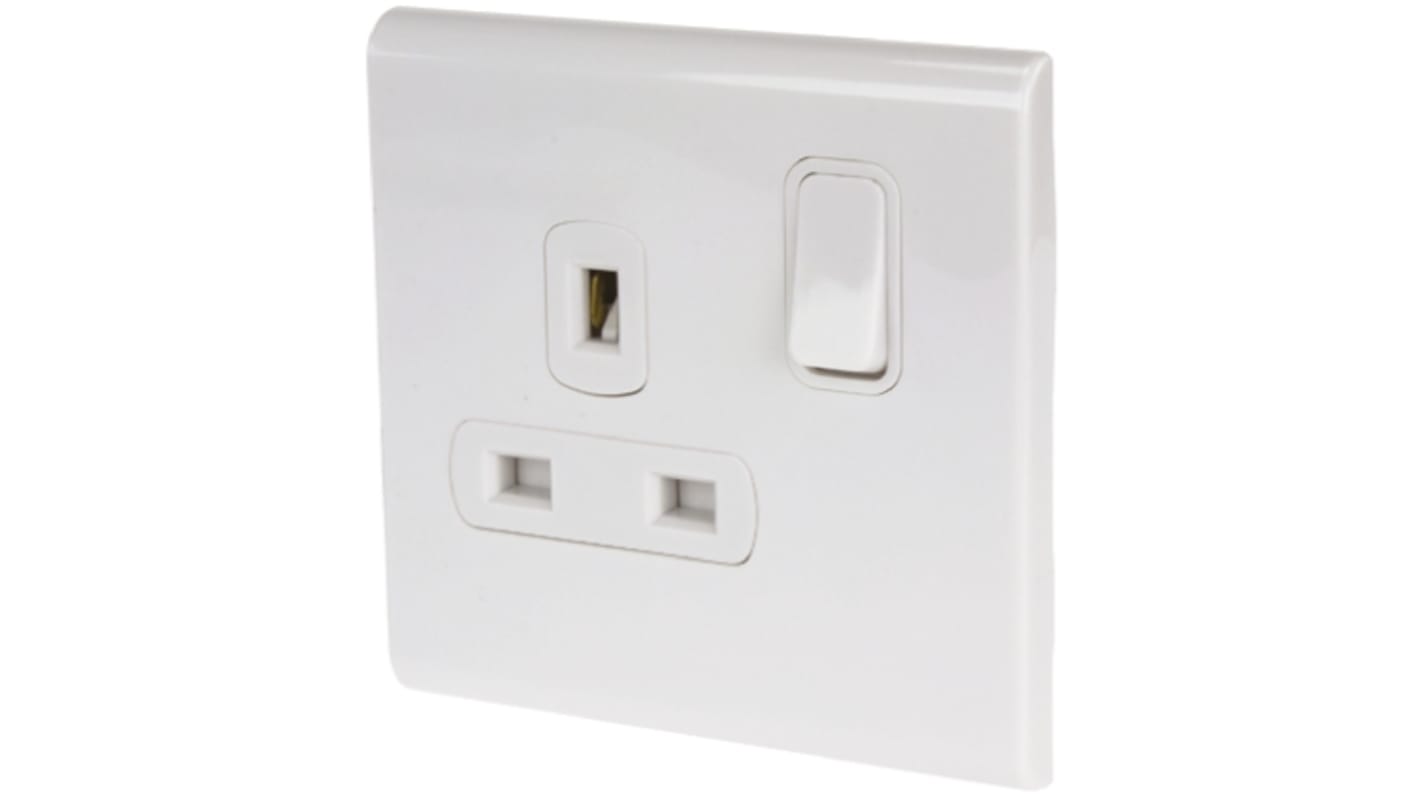 Deta 1 Gang Plug Socket, 2 Poles, 13A, Type G - British, Indoor Use