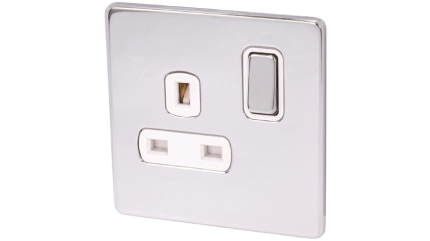 Deta 1 Gang Plug Socket, 2 Poles, 13A, Type G - British, Indoor Use