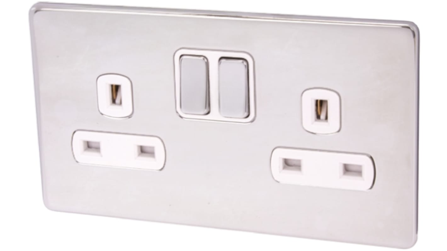 Deta 2 Gang Electrical Socket, 2 Poles, 13A, Type G - British, Indoor Use