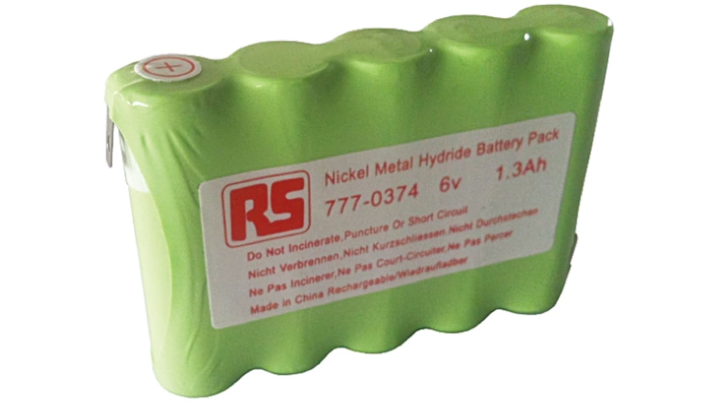 RS PRO 6V NiMH Rechargeable Battery Pack, 1.3Ah - Pack of 1