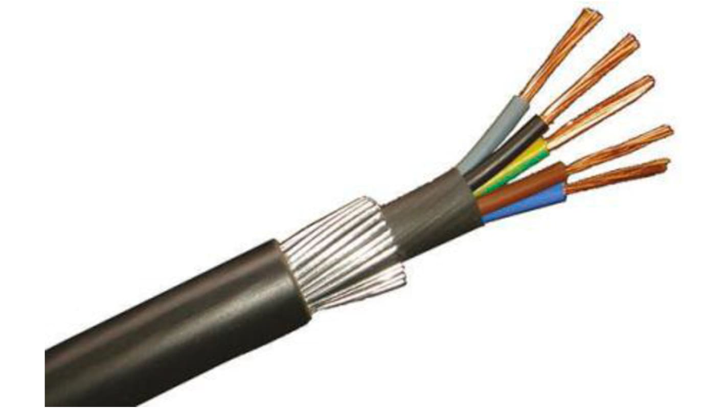 RS PRO 5 Core Armoured Cable, 4 mm², Black Polyvinyl Chloride PVC Sheath, 35.4 A, 1 kV, 600 V