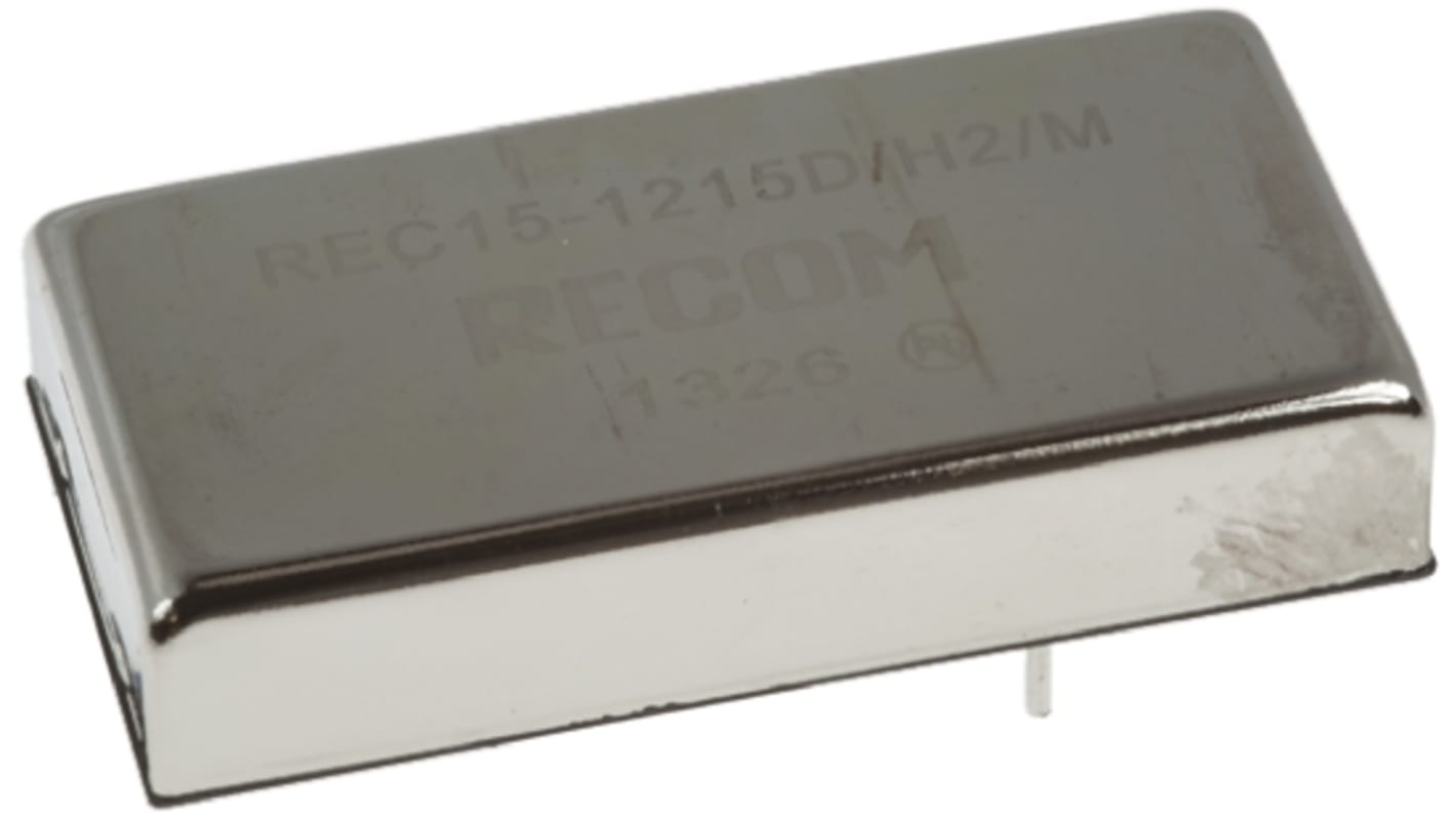 Recom REC15 DC-DC Converter, ±15V dc/ ±500mA Output, 9 → 36 V dc Input, 15W, Through Hole, +65°C Max Temp -40°C