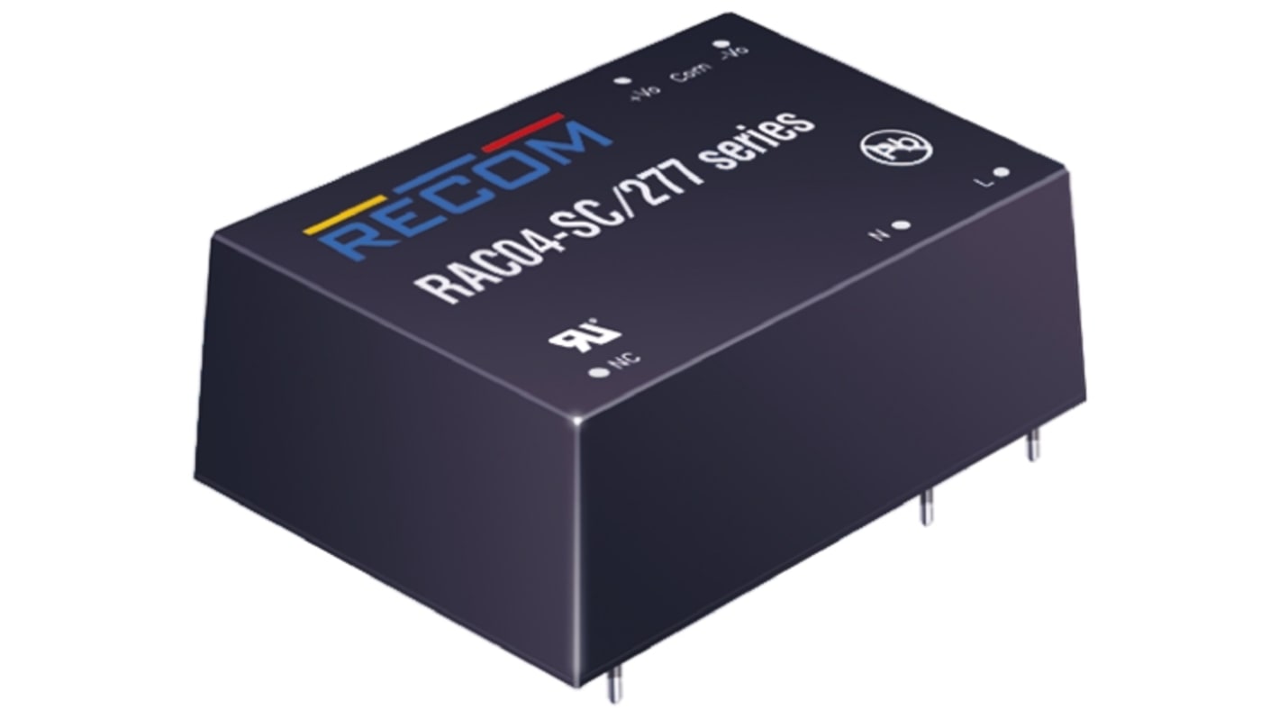 Fuente de alimentación conmutada Recom serie RAC04-C/277, 12V dc, 333mA, 4W, 1 salida, Montaje en PCB