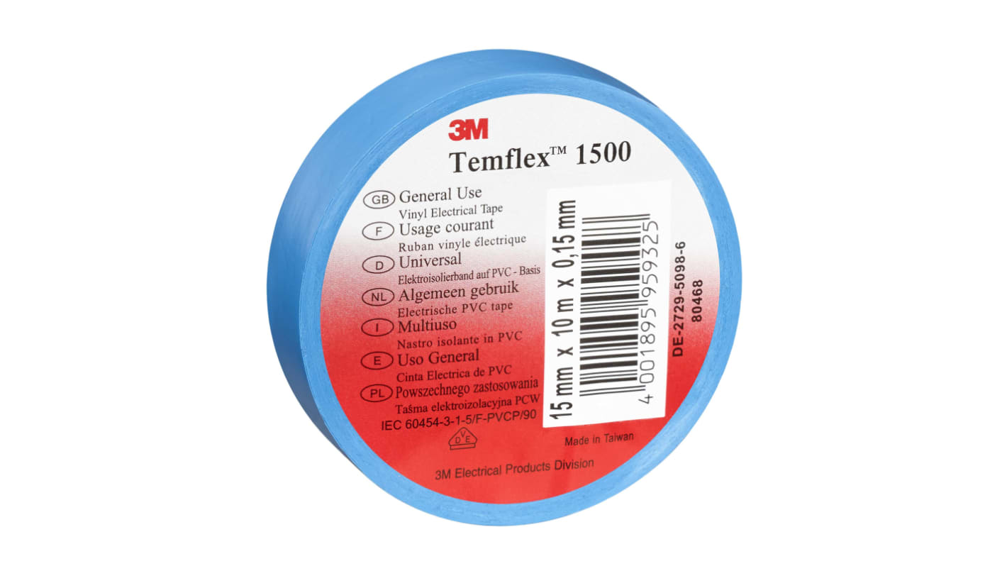 3M Temflex 1500 Blue PVC Electrical Tape, 19mm x 20m