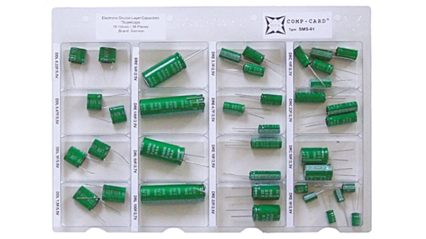 Kit di condensatori Nova SMS-01, Condensatori con sistema Comp-Card (supercondensatori) Su foro, 38 pezzi