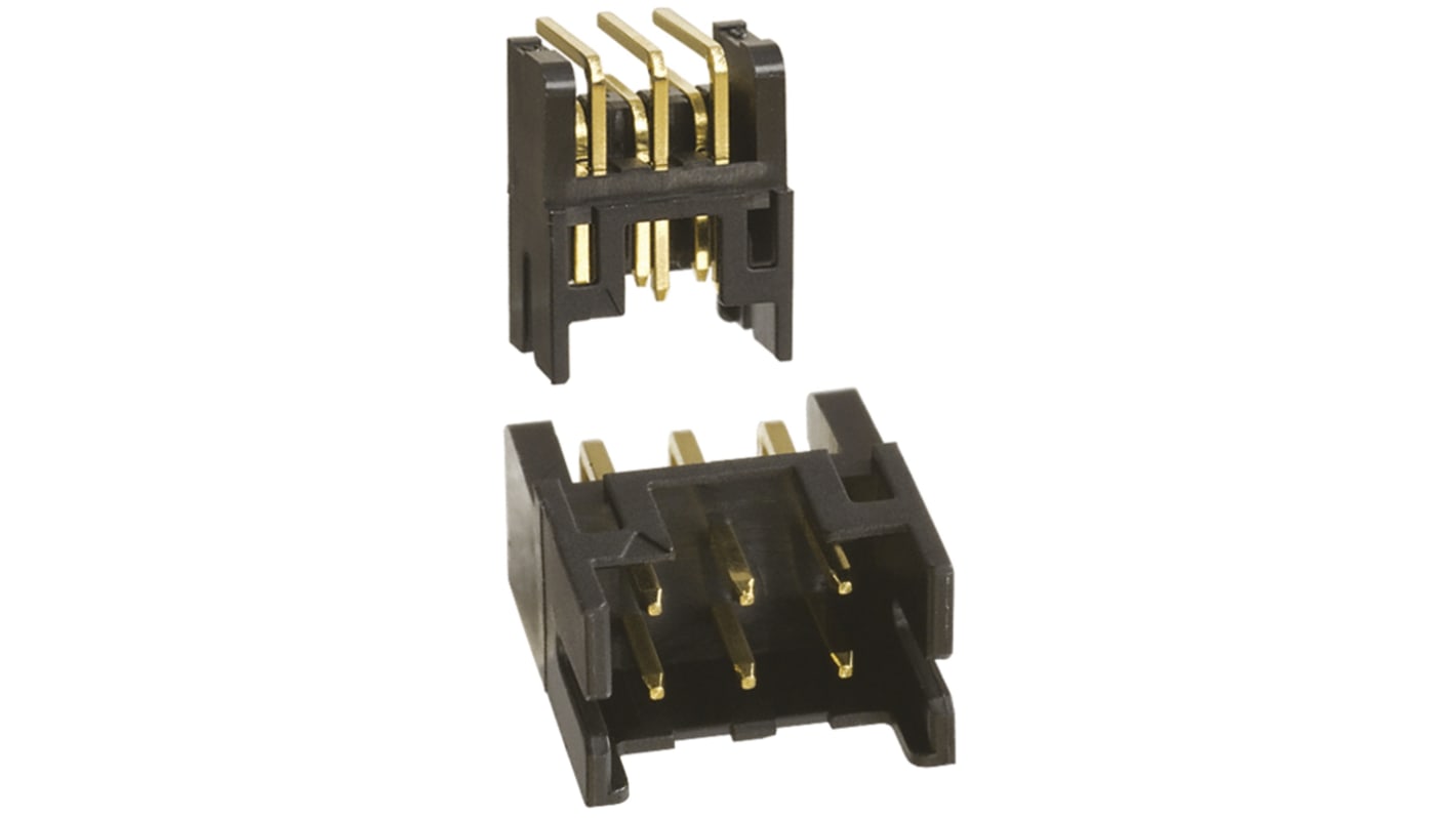 Conector macho para PCB Ángulo de 90° Hirose serie DF11 de 6 vías, 2 filas, paso 2.0mm, para soldar, Montaje en