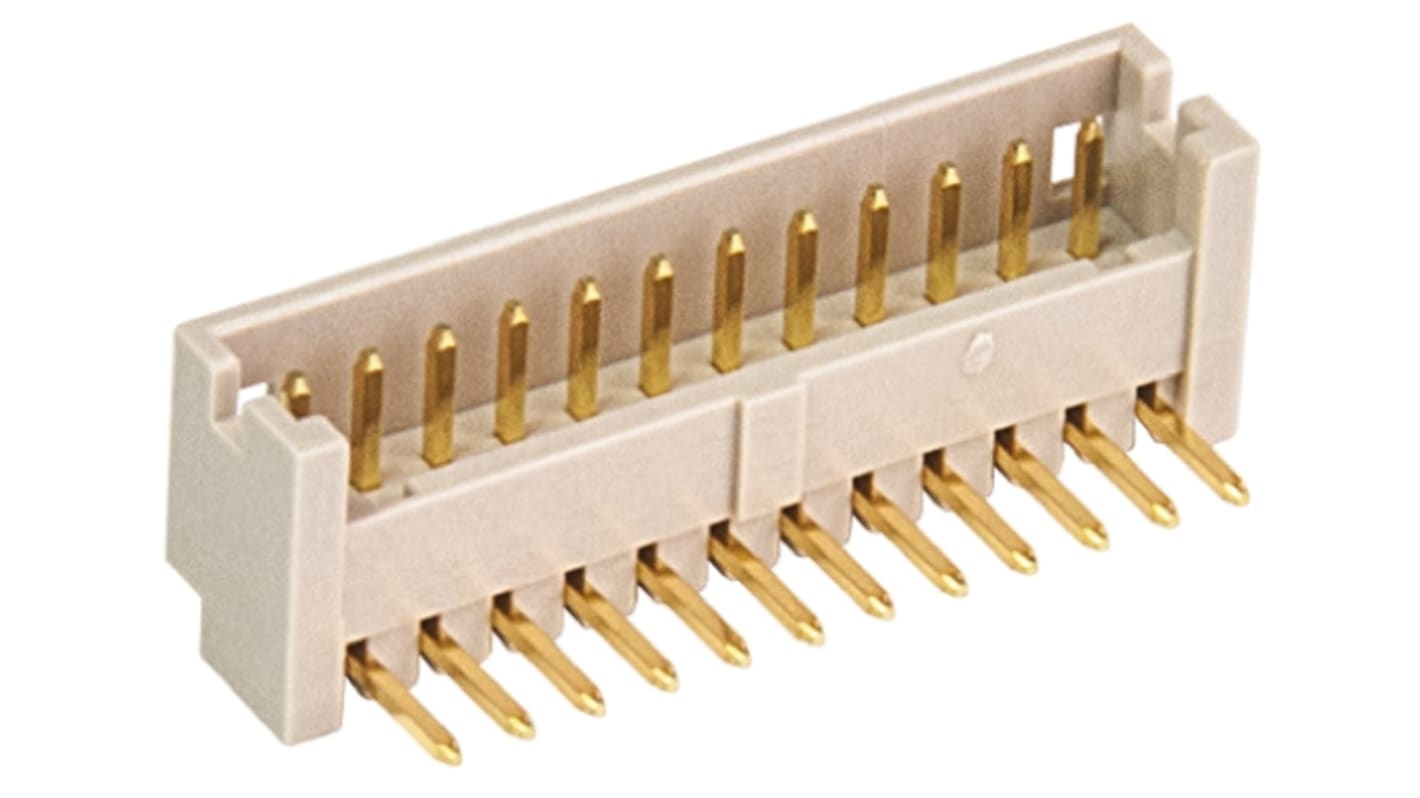 Hirose DF13 Series Right Angle Through Hole PCB Header, 14 Contact(s), 1.25mm Pitch, 1 Row(s), Shrouded