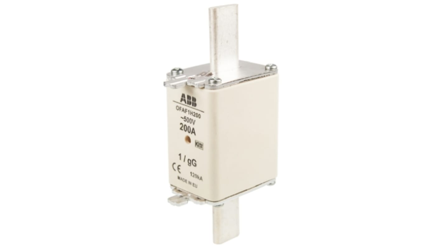 Fusible de cuchillas centradas ABB OFAF1H, NH1, gG, 500V, 200A, DIN IEC 60269-1-2