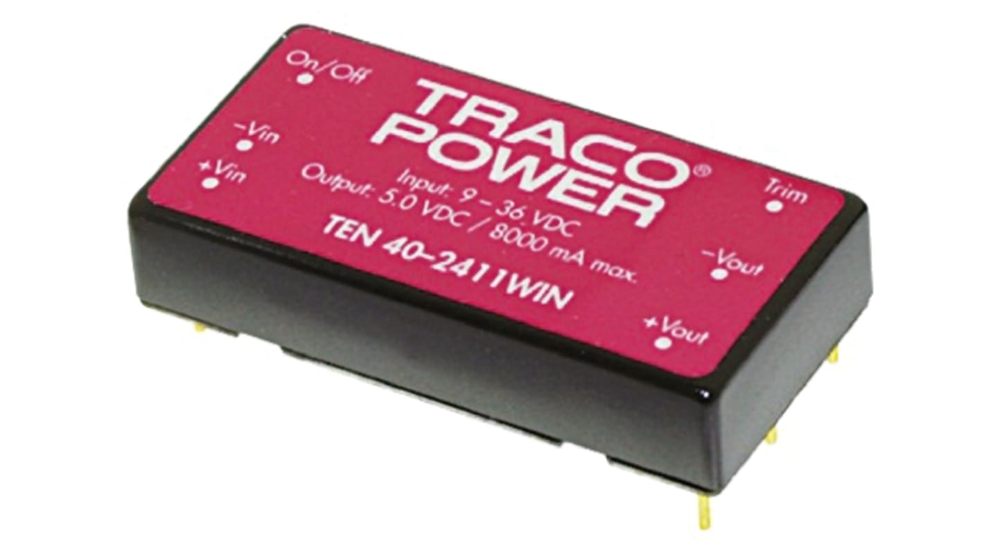 TRACOPOWER TEN 40WIN DC-DC Converter, 12V dc/ 3.33A Output, 9 → 36 V dc Input, 40W, Through Hole, +75°C Max Temp