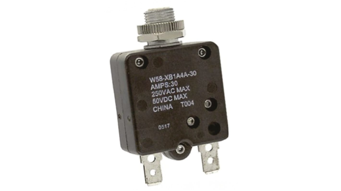 TE Connectivity Thermal Circuit Breaker - W58 Single Pole 50 V dc, 250V ac Voltage Rating, 5A Current Rating