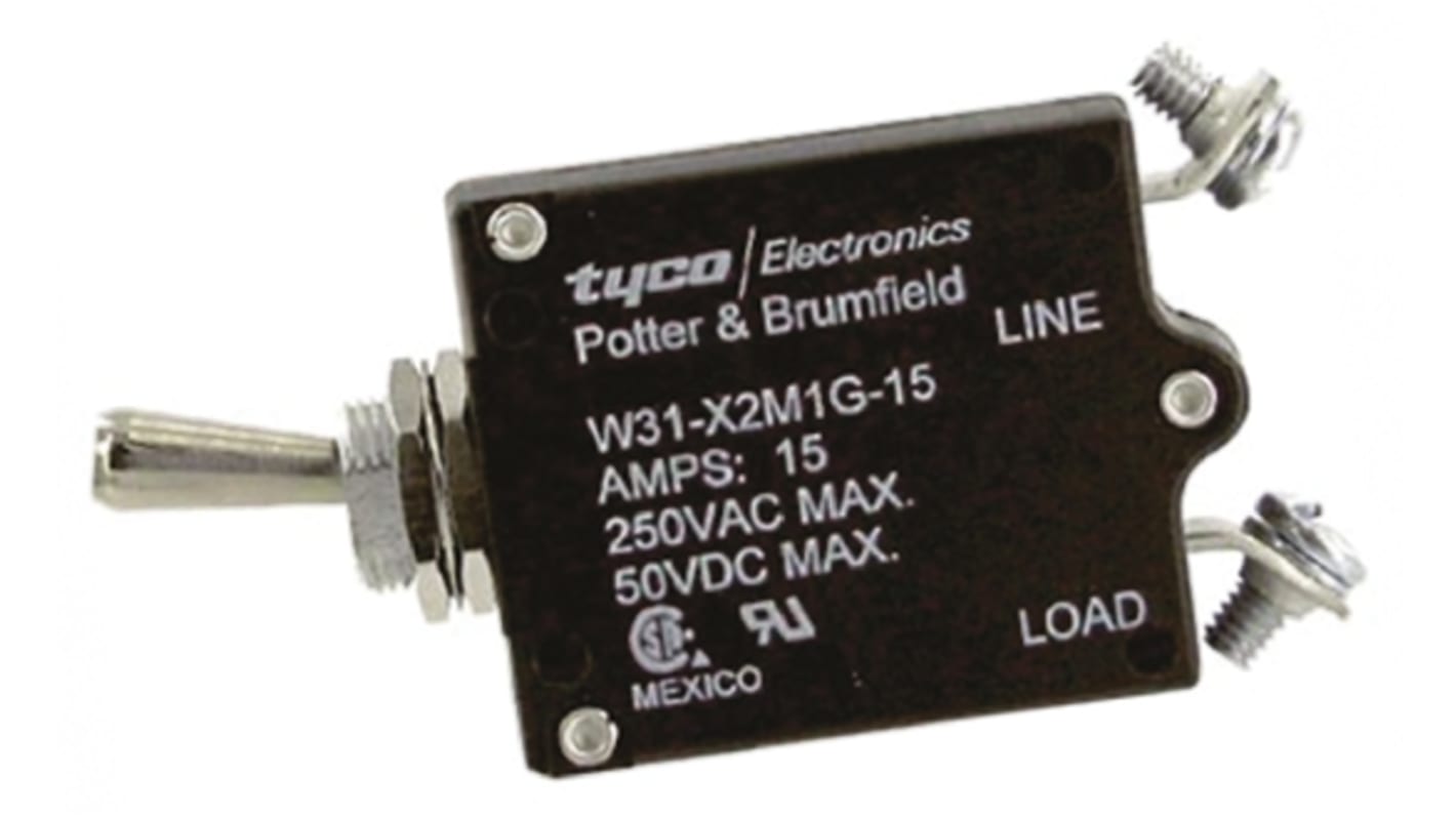 W31X2M1G15 TE Connectivity Thermal Circuit Breaker W31 Single Pole 50 V dc, 240V ac