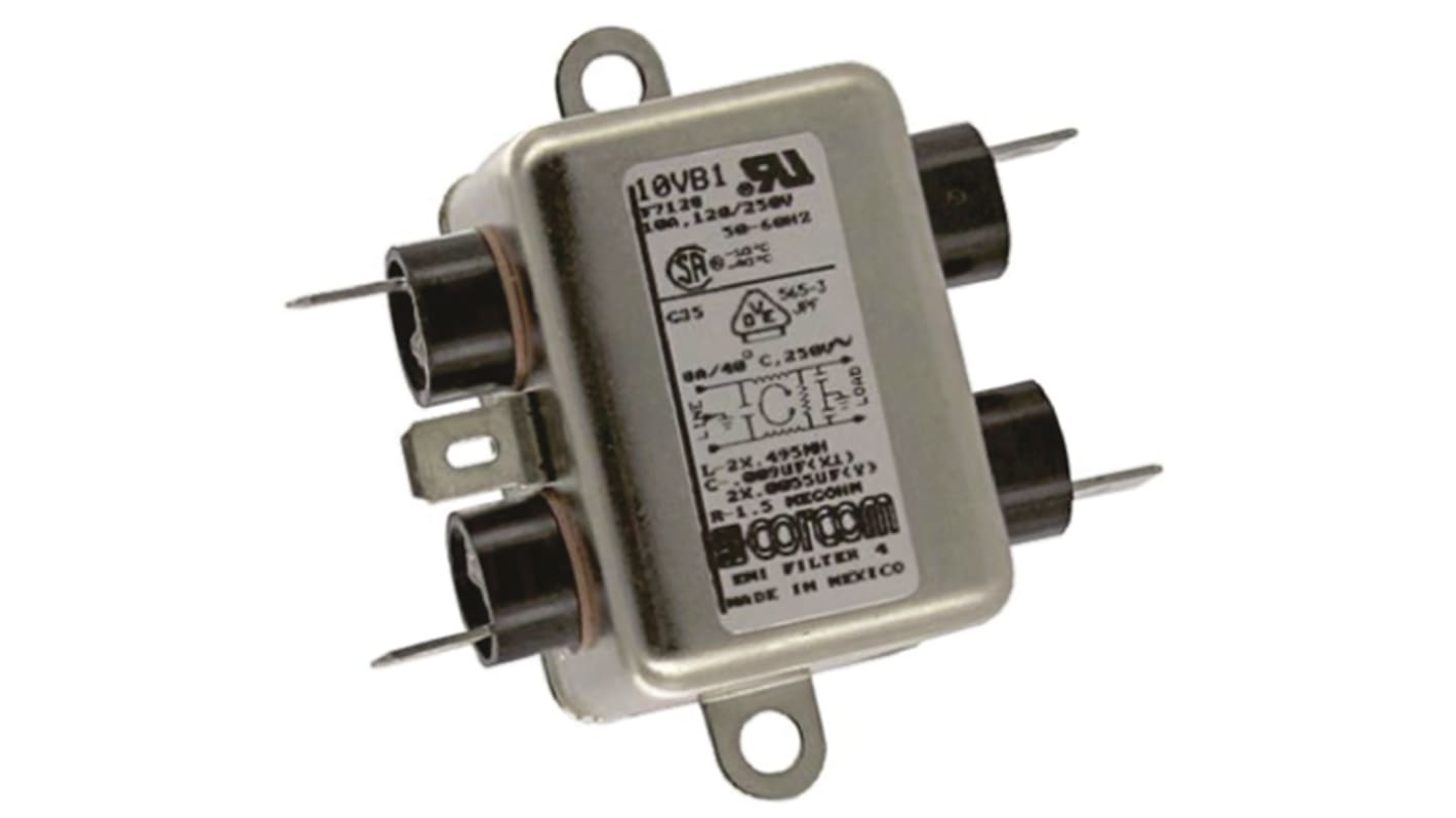 TE Connectivity Corcom B Serien RFI-filter, Flangemontering, 10A, 250 V ac, 50/60Hz, Terminering: Spadestik