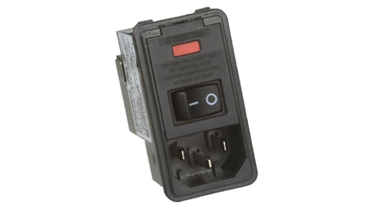 Filtro IEC TE Connectivity con conector C14, 250 V ac, 10A, 50/60Hz, con 1 fusible, con interrruptor de 2 Polos