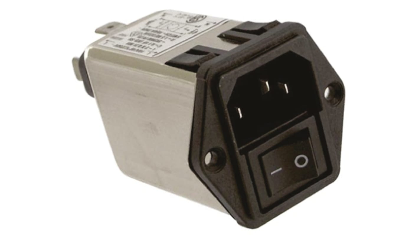 TE Connectivity C14 IEC Filter Stecker mit 2-Pol Schalter, 250 V ac / 10A, Tafelmontage / Kabelschuh-Anschluss