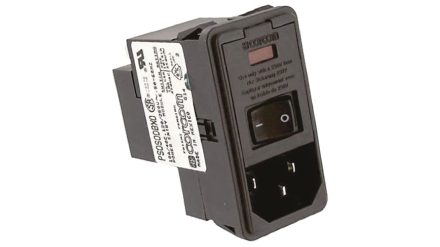 Filtro IEC TE Connectivity con conector C14, 250 V ac, 10A, 50/60Hz, con 2 fusibles, con interrruptor de 2 Polos