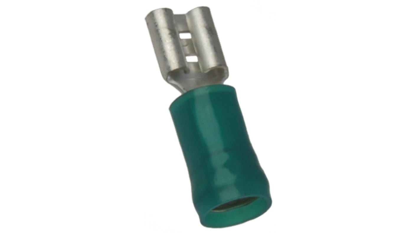 Terminal de lengüeta hembra aislado de color Verde TE Connectivity PIDG FASTON .250 de crimpar, 6.35 x 0.81mm, 2mm² →