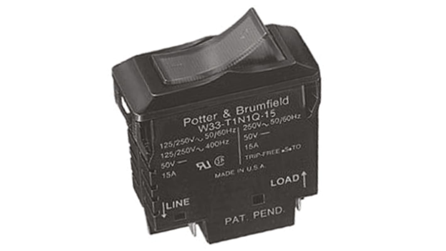 TE Connectivity Thermal Circuit Breaker - W33 2 Pole 120V Voltage Rating, 10A Current Rating