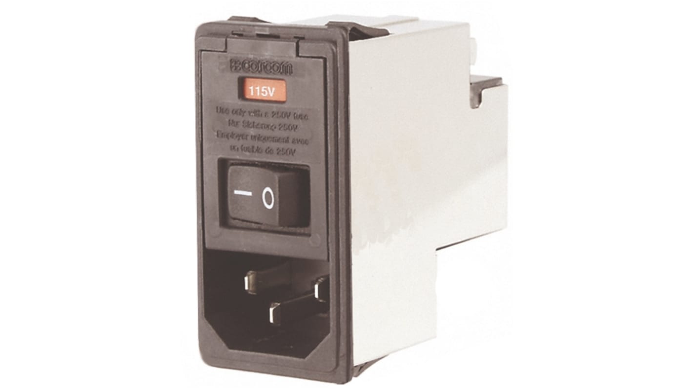 TE Connectivity 10A, 250 V ac Male Snap-In IEC Filter 2 Pole PS0SXSSXA, Faston 1 Fuse