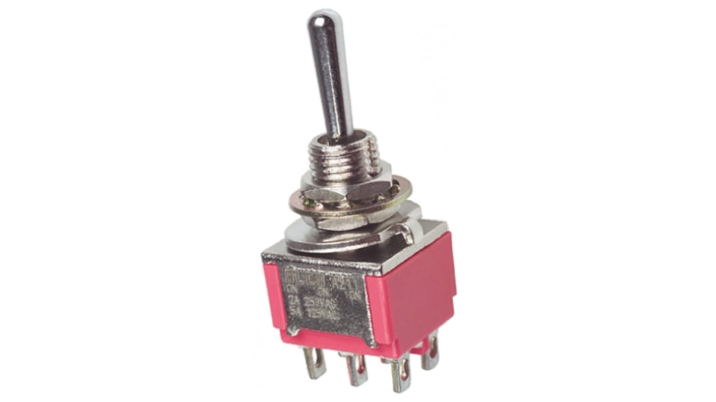 TE Connectivity Toggle Switch, Panel Mount, On-On-On, DPDT, Through Hole Terminal