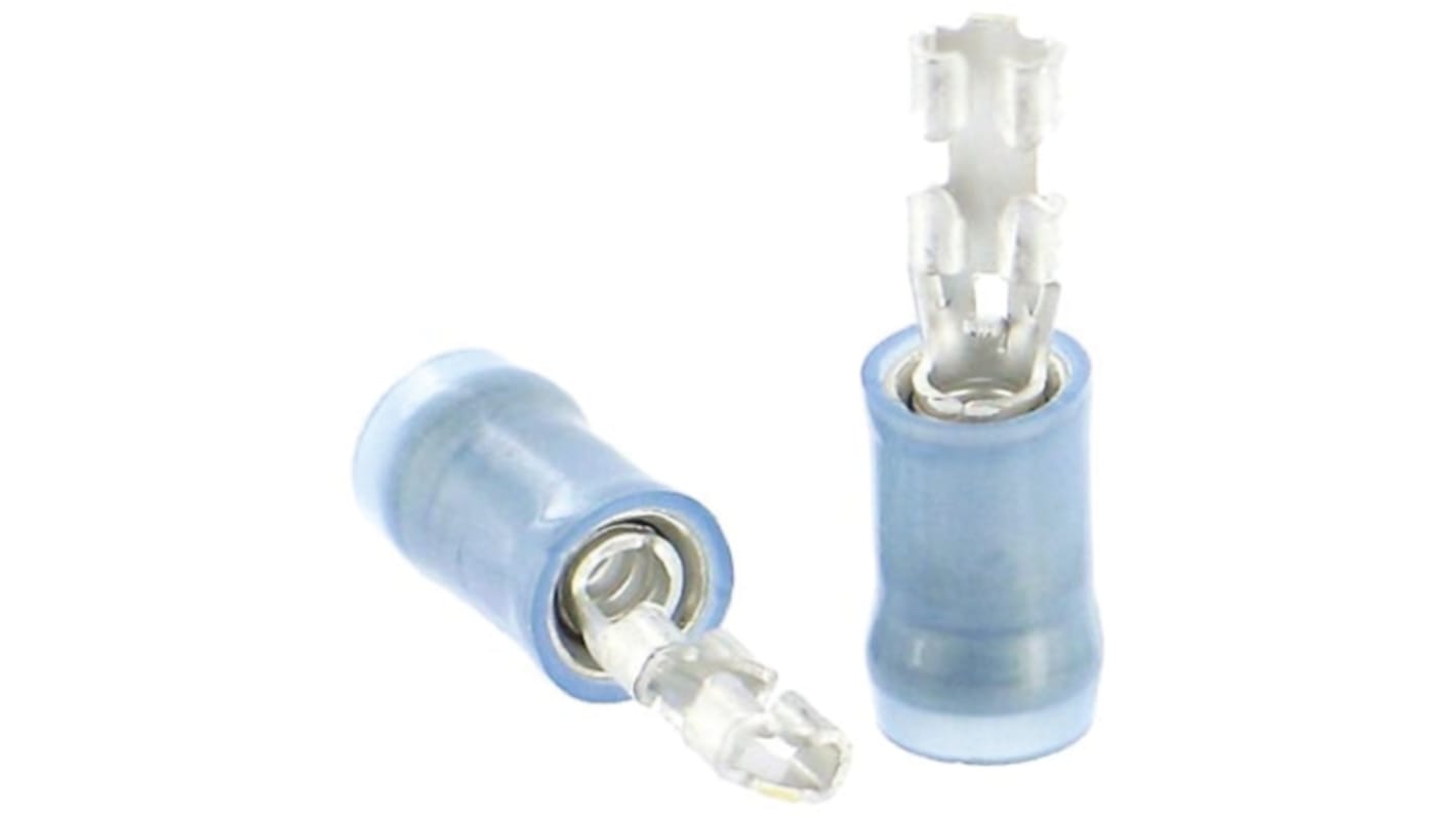 TE Connectivity PIDG FASTON .110 Blue Insulated Female Spade Connector, Receptacle, 2.79 x 0.8mm Tab Size, 1.3mm² to