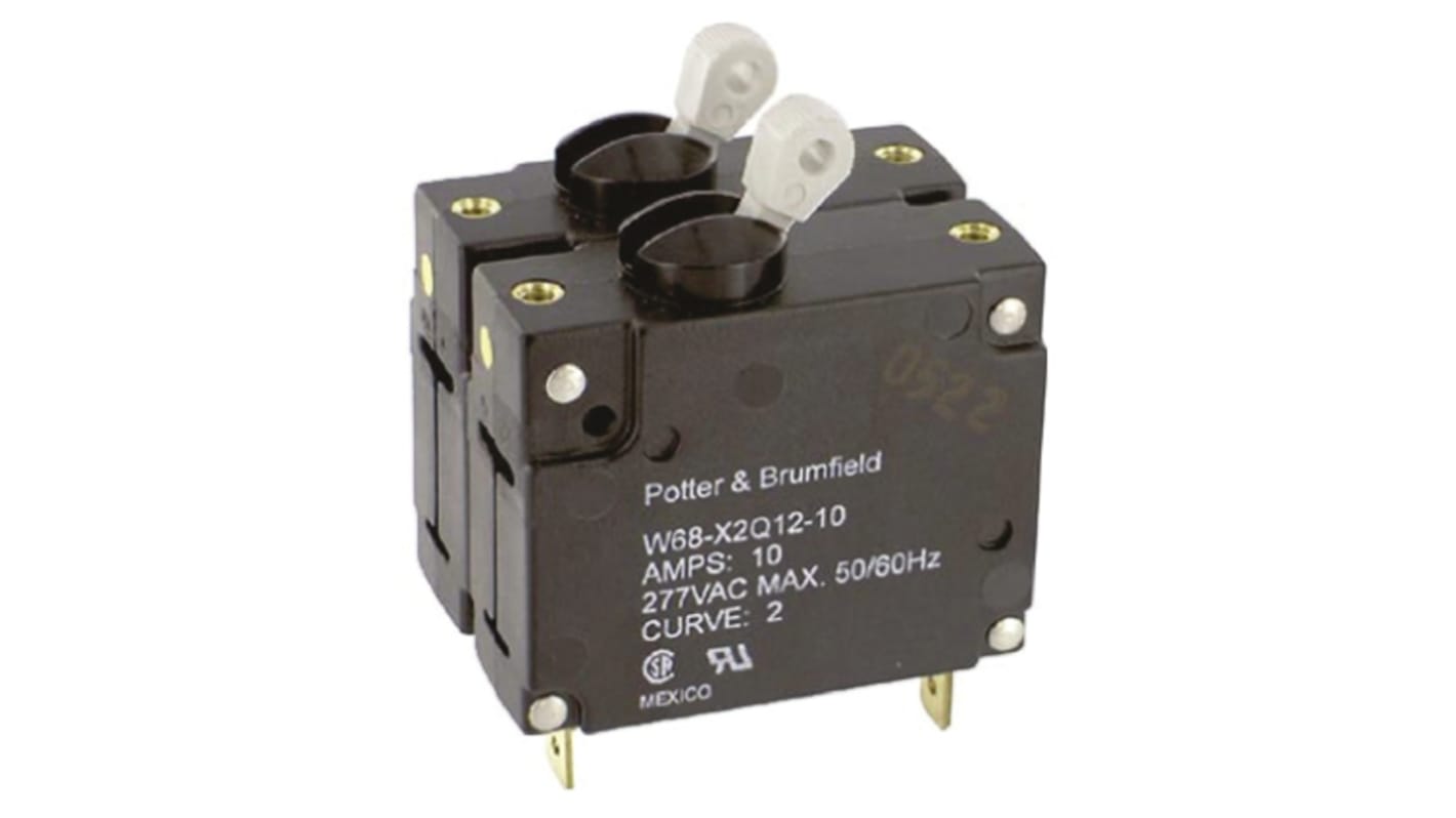 TE Connectivity Thermal Circuit Breaker - W68 2 Pole 277V ac Voltage Rating, 10A Current Rating