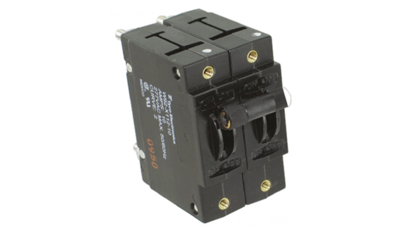 TE Connectivity Thermal Magnetic Circuit Breaker - W92 2 Pole 277V ac Voltage Rating, 10A Current Rating