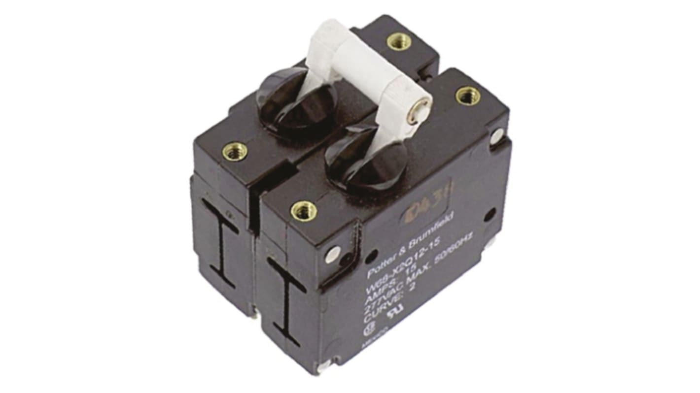 W68X2Q1215 TE Connectivity Thermal Circuit Breaker W68 2 Pole 277V ac Voltage Rating, 15A
